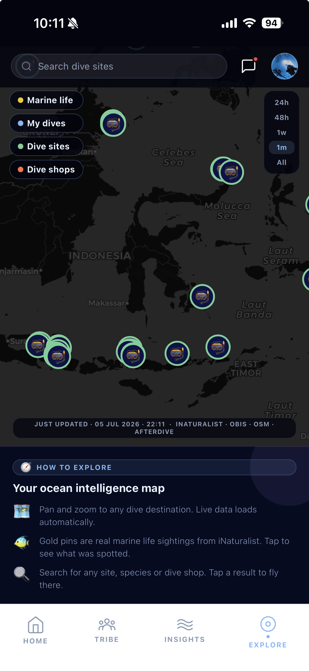 Explore dive sites