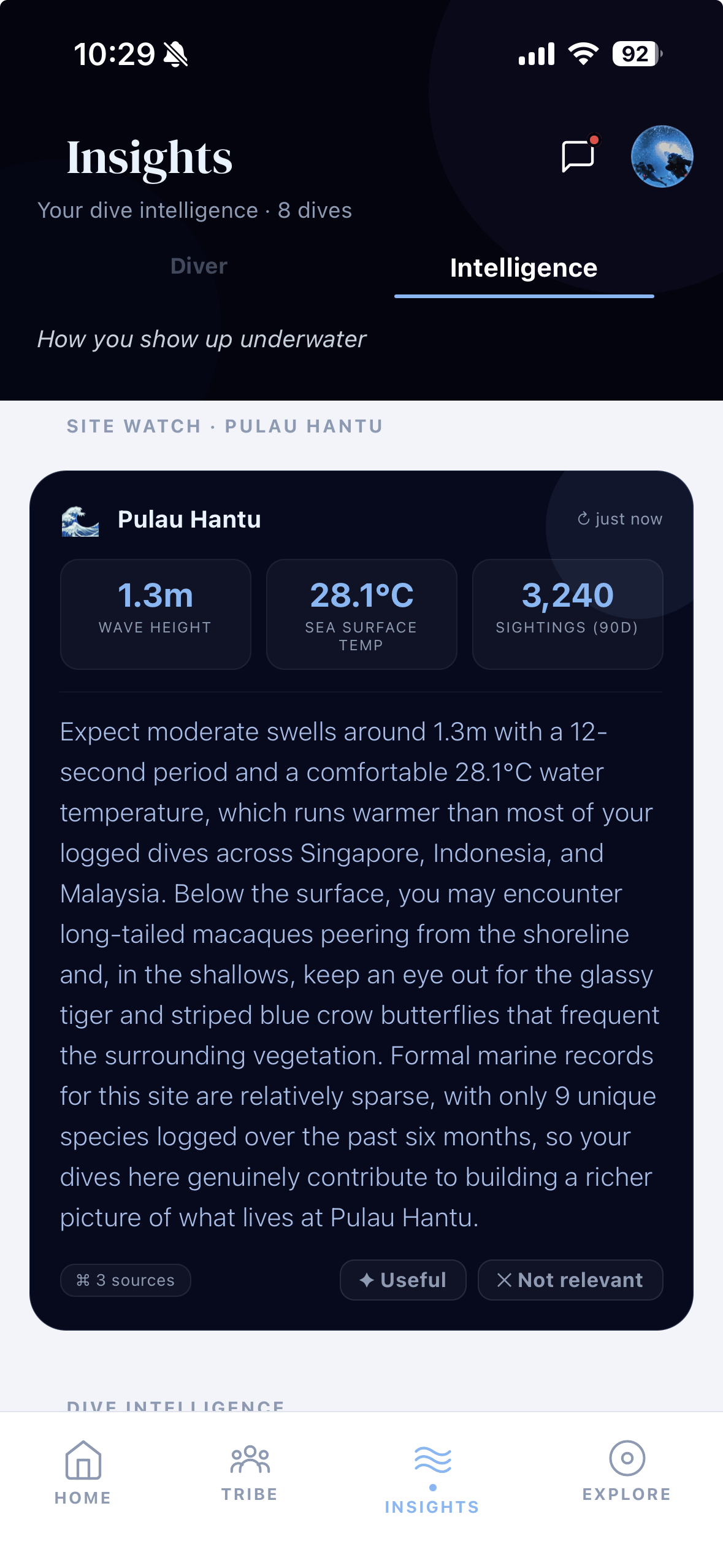 Site Watch dive intelligence