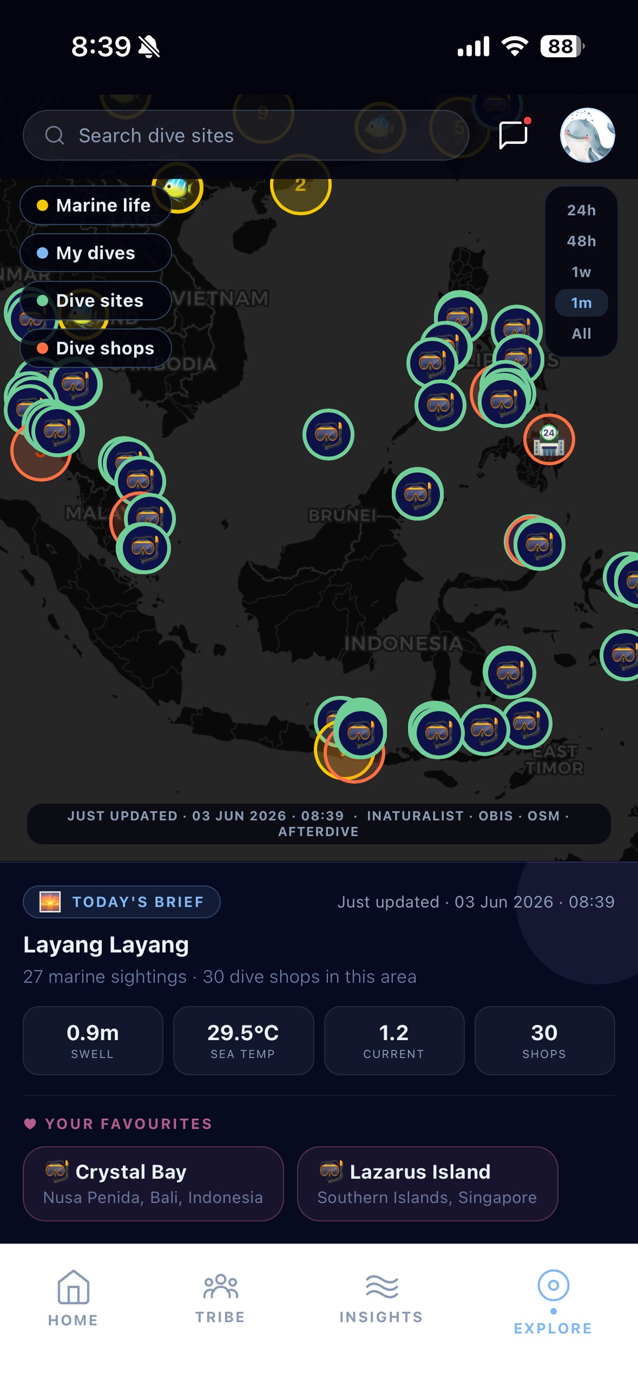 Explore dive sites